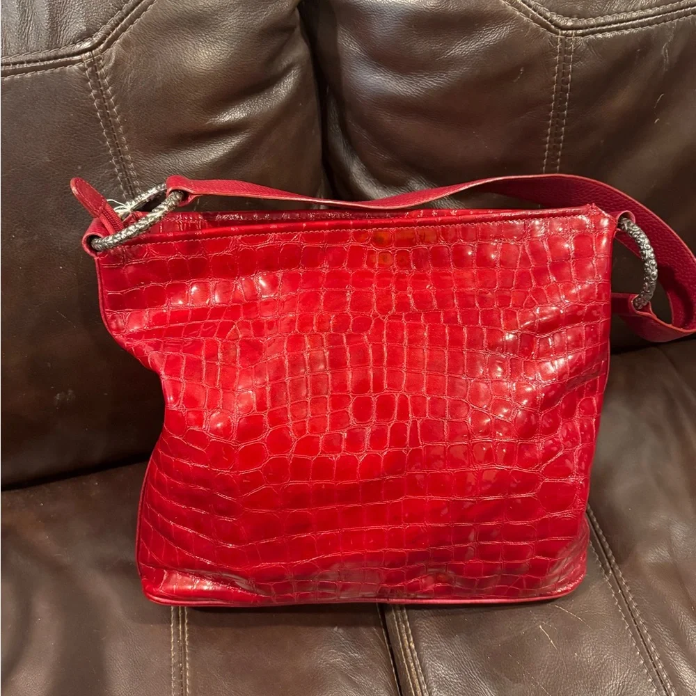 Brighton Cher Red Croc-Embossed Leather Shoulder Bag